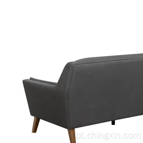 Sala de estar Three assate tecido cinza sofá de lazer com pernas de madeira maciça